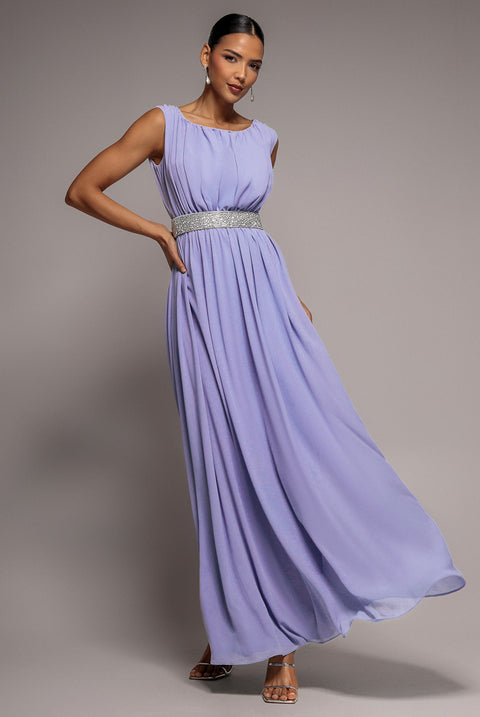 Chiffon Maxi With Embellished Belt - Lilac by Goddiva