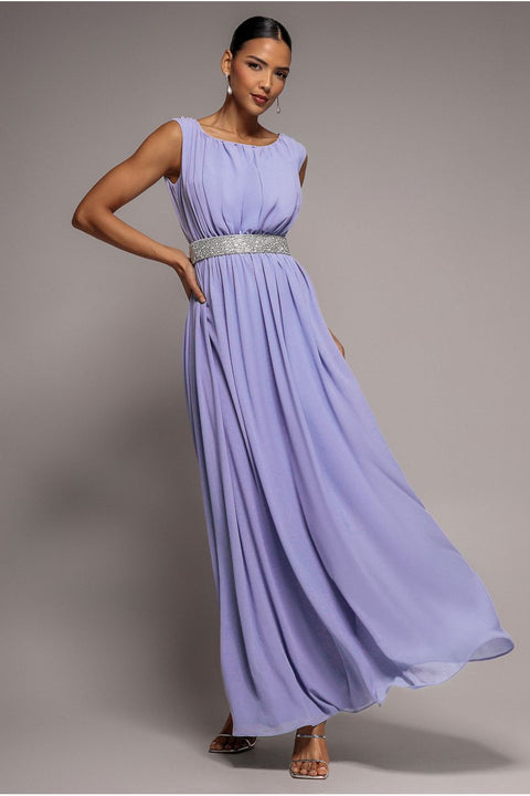 Chiffon Maxi With Embellished Belt - Lilac by Goddiva