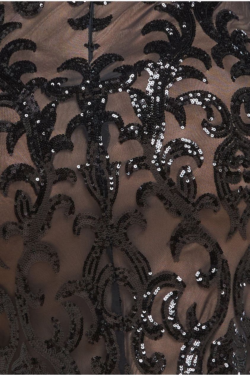 Sequin & Mesh Midi Dress - Black DR3476P