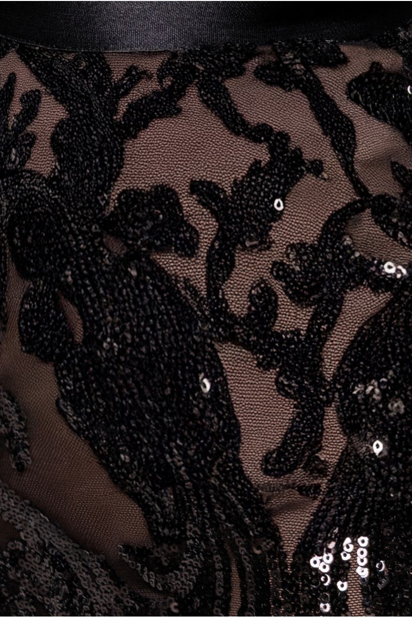 Sequin & Mesh Midi Dress - Black DR3476
