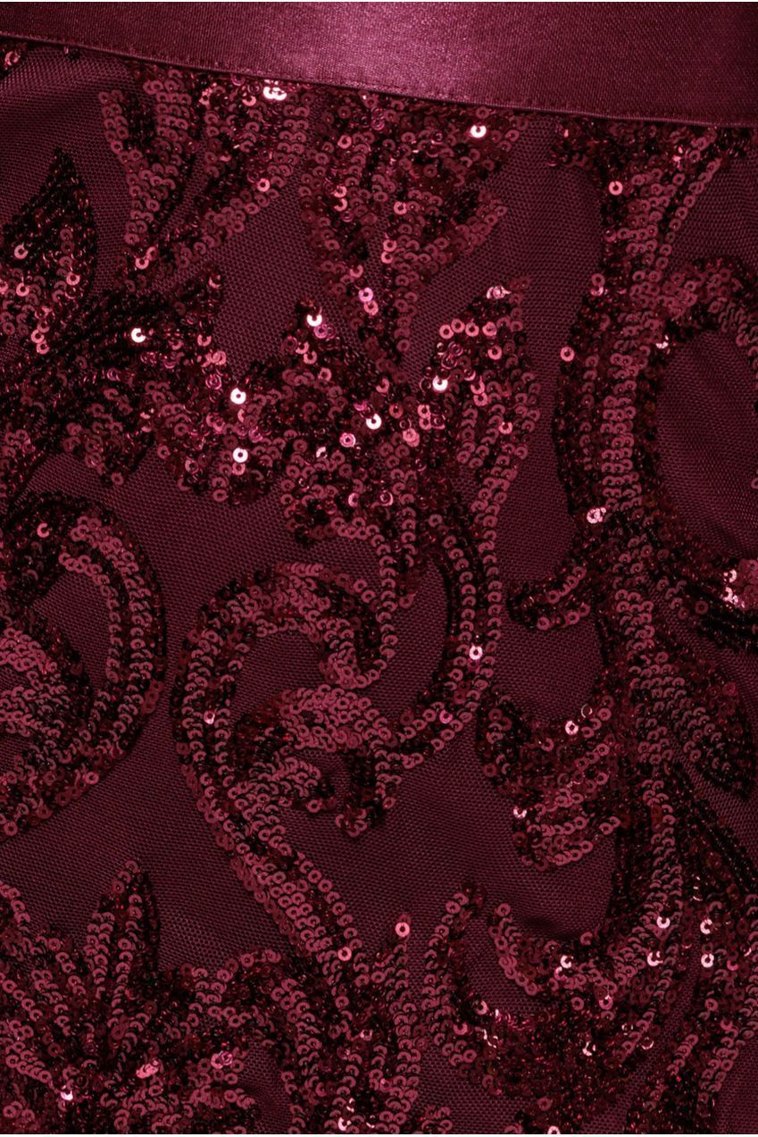 Sequin & Mesh Midi Dress - Burgundy DR3476