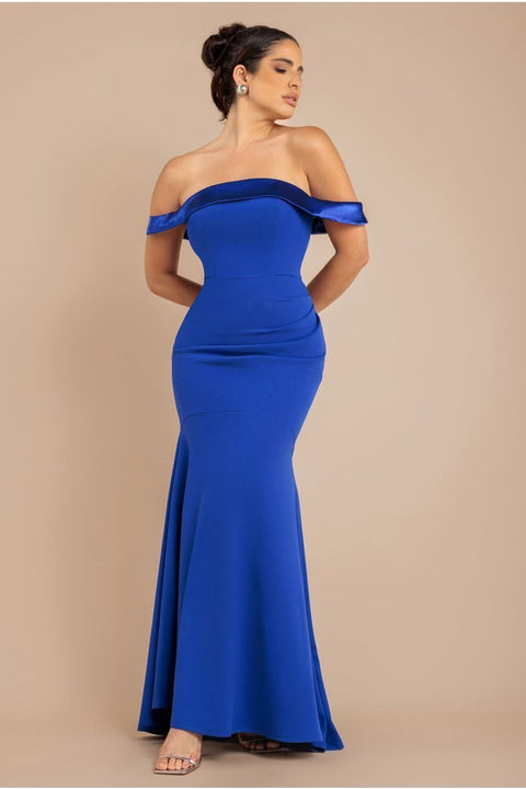 Satin Band Bandeau Maxi Dress - Royal Blue by Goddiva