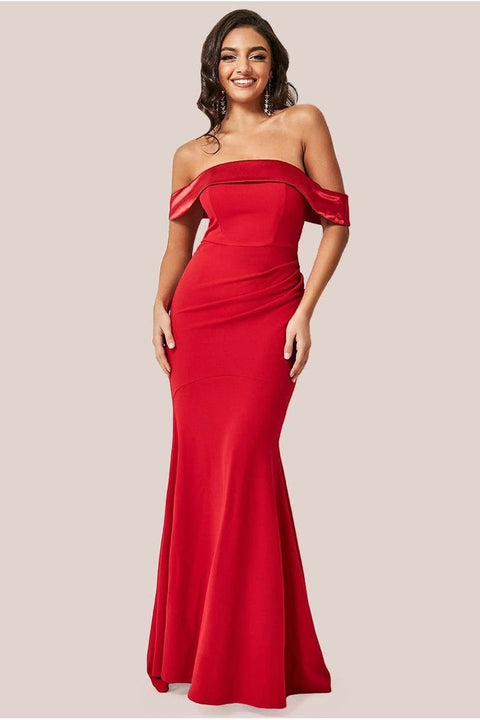 Satin Band Bandeau Maxi Dress - Red by Goddiva