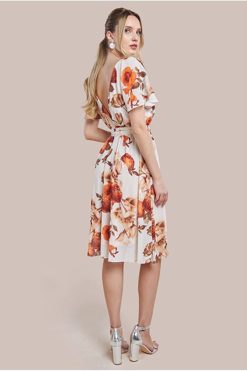 Wrap Back Flutter Sleeve Midi - Beige DR3480