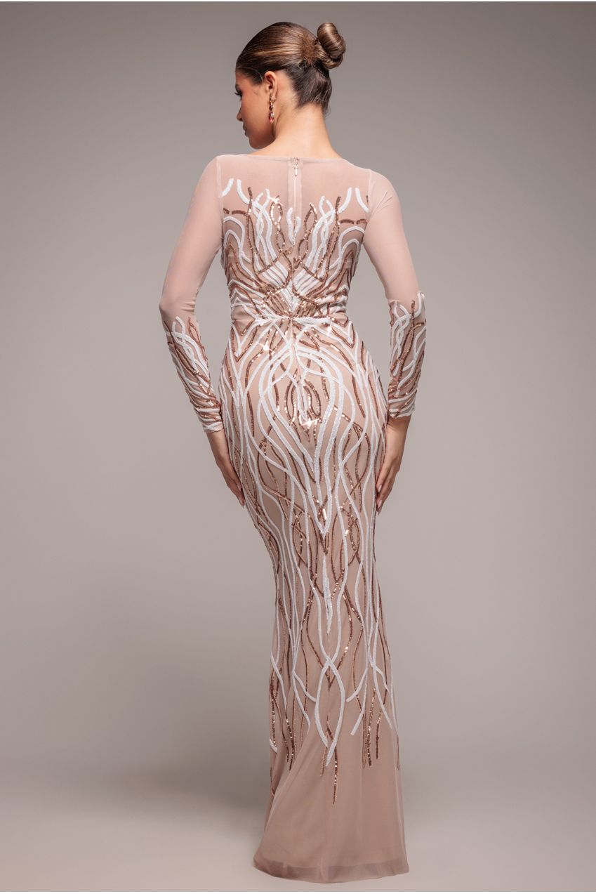 Long Sleeve Sequin Flame Maxi - Champagne DR3486