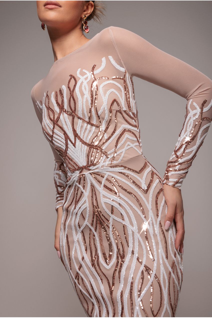 Long Sleeve Sequin Flame Maxi - Champagne DR3486