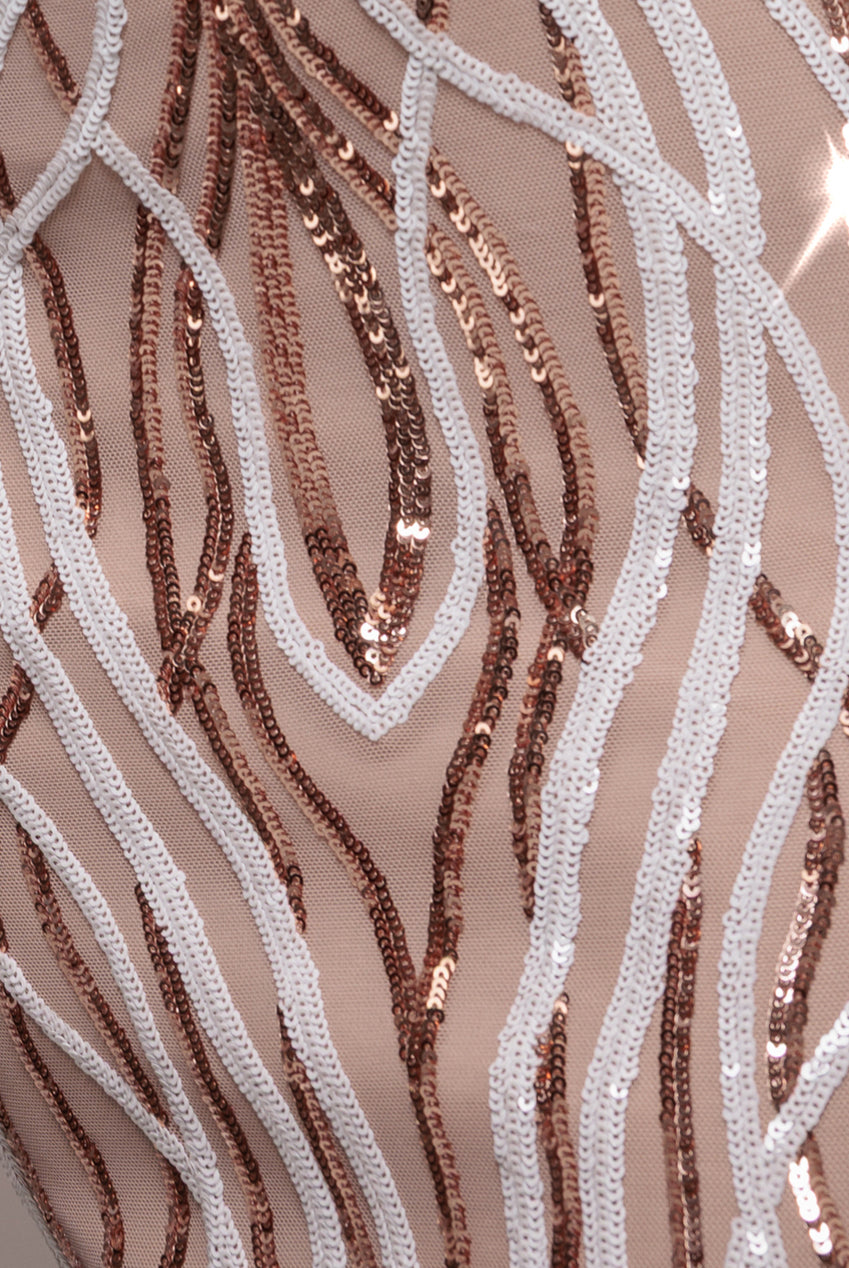 Long Sleeve Sequin Flame Maxi - Champagne DR3486