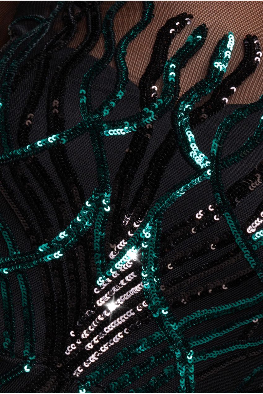 Long Sleeve Sequin Flame Maxi - Emerald Green DR3486