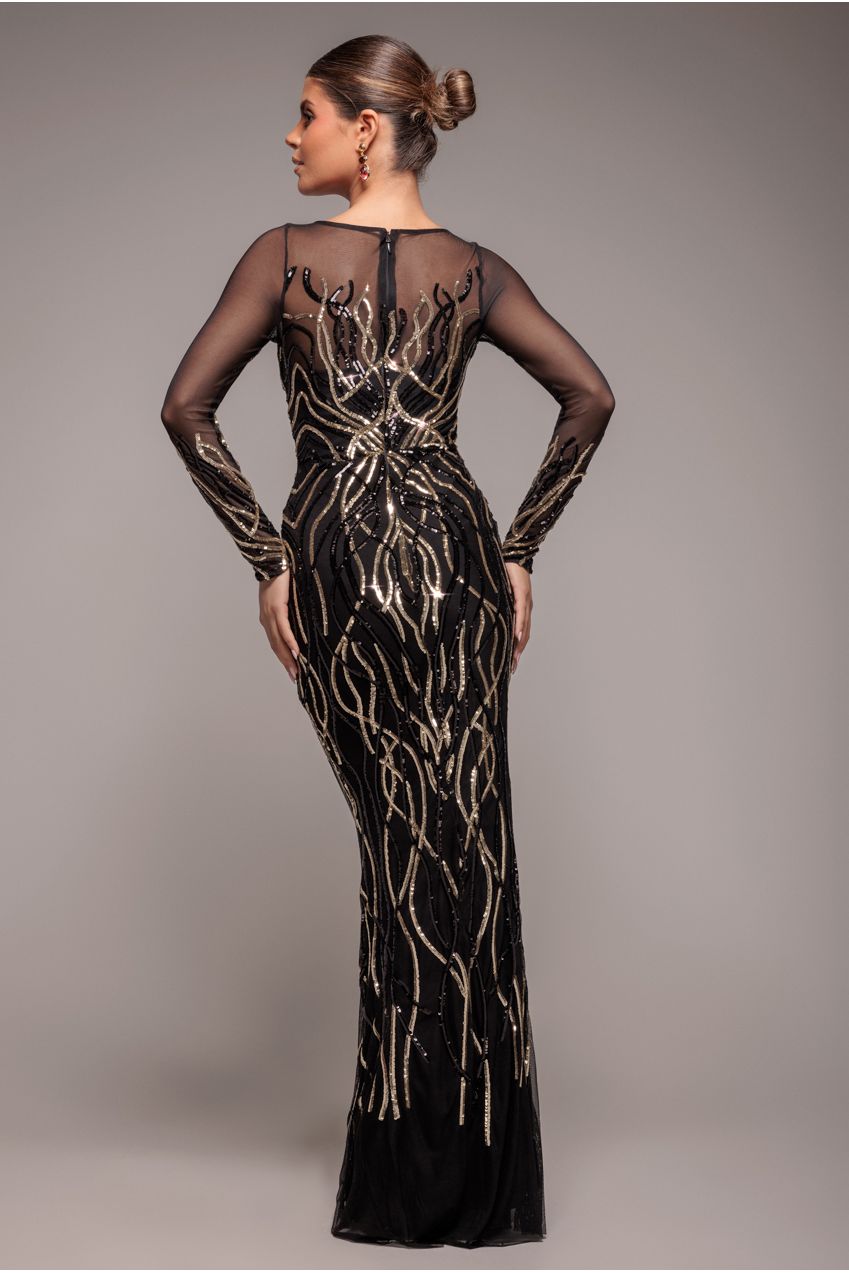Long Sleeve Sequin Flame Maxi - Gold DR3486