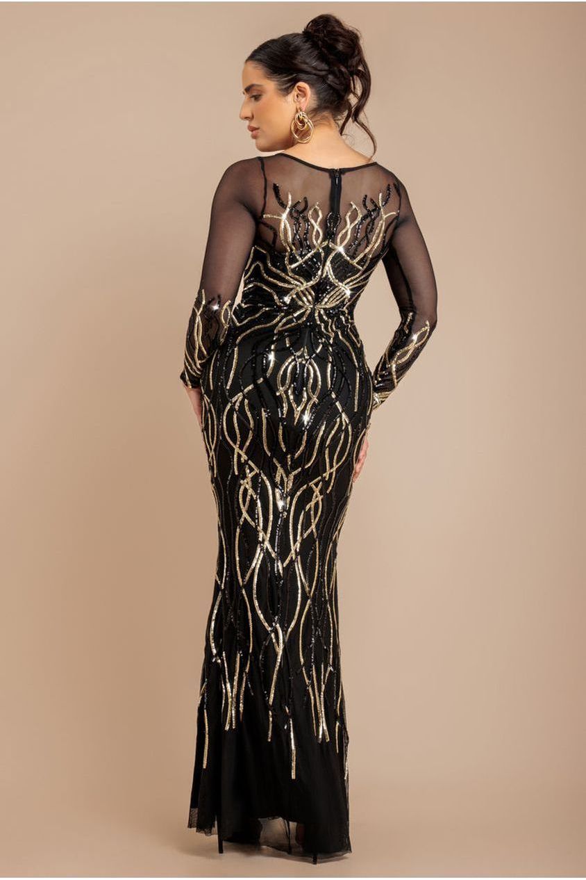 Long Sleeve Sequin Flame Maxi - Gold DR3486