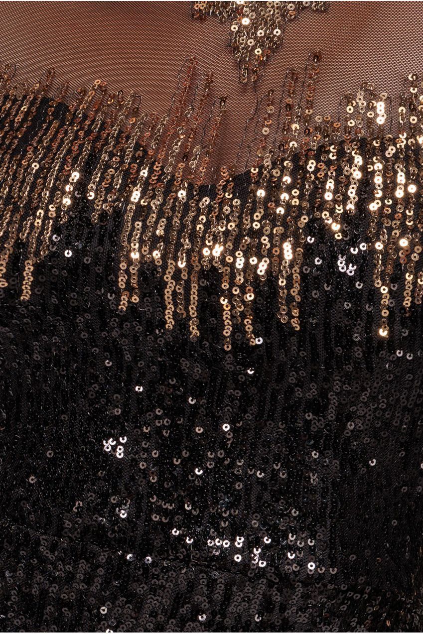 Long Sleeve Aztec Sequin Maxi Dress - Gold DR3490