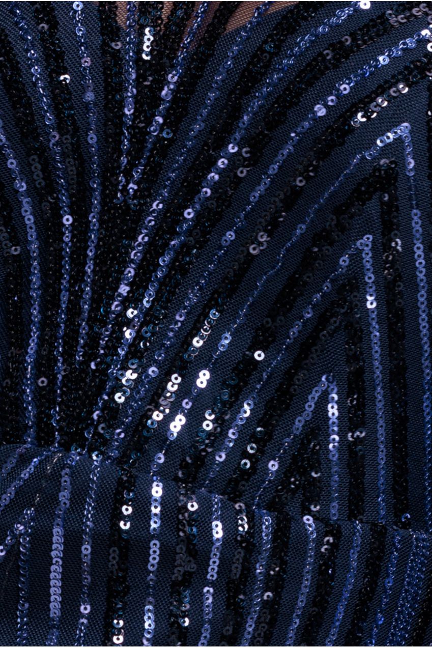 Two Toned V Neck Sequin Maxi - Navy DR3494