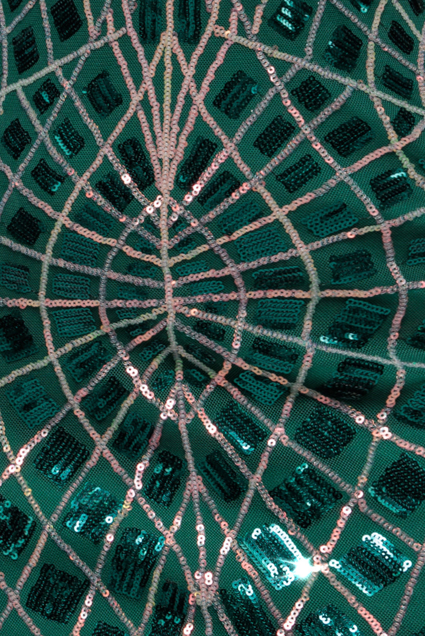 Iridescent Long Sleeve Sequin Mermaid Inspired Halloween Costume - Emerald Green DR3495-HAL