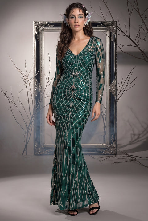 Iridescent Long Sleeve Sequin Mermaid Inspired Halloween Costume - Emerald Green by Goddiva