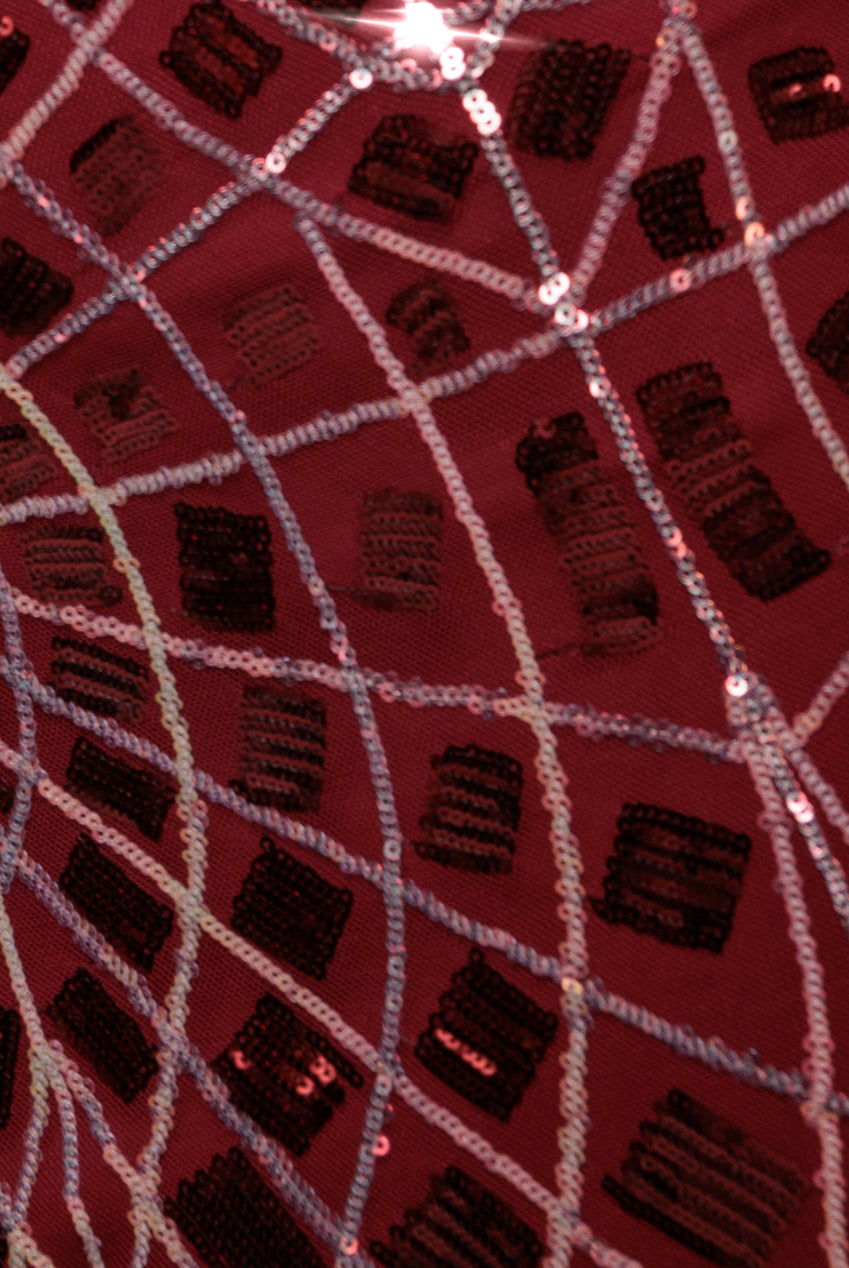 Geo Sequin Long Sleeve Maxi Dress - Wine DR3495