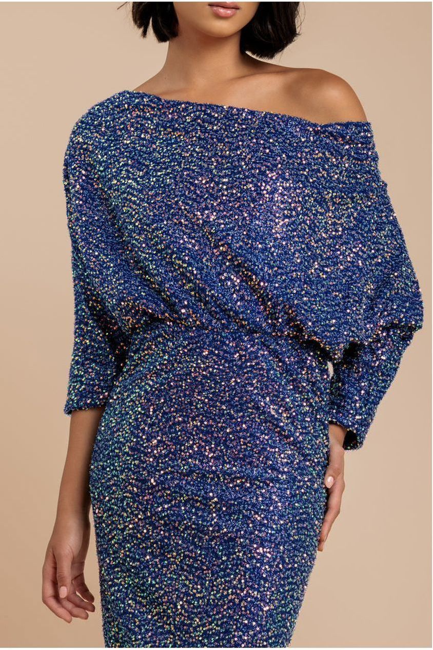 Sequin Cowl Neck Midi Dress - Royal Blue DR3497