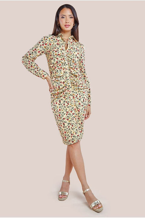 Floral Print Shirt Dress - Beige by City Goddess