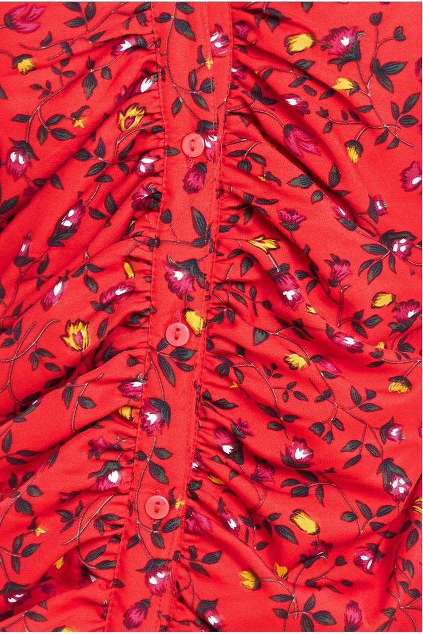 Floral Print Shirt Dress - Red DR3499