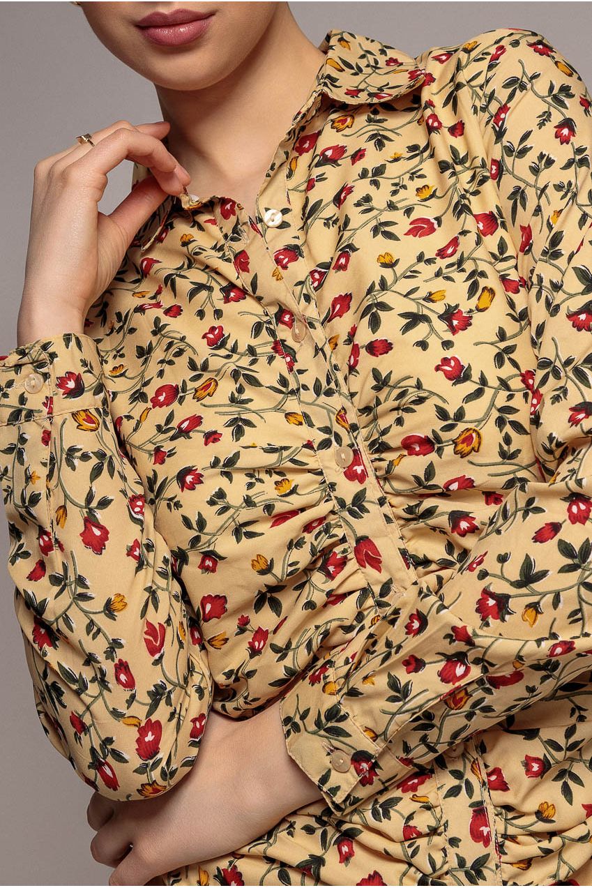 Floral Print Shirt Dress - Beige DR3499