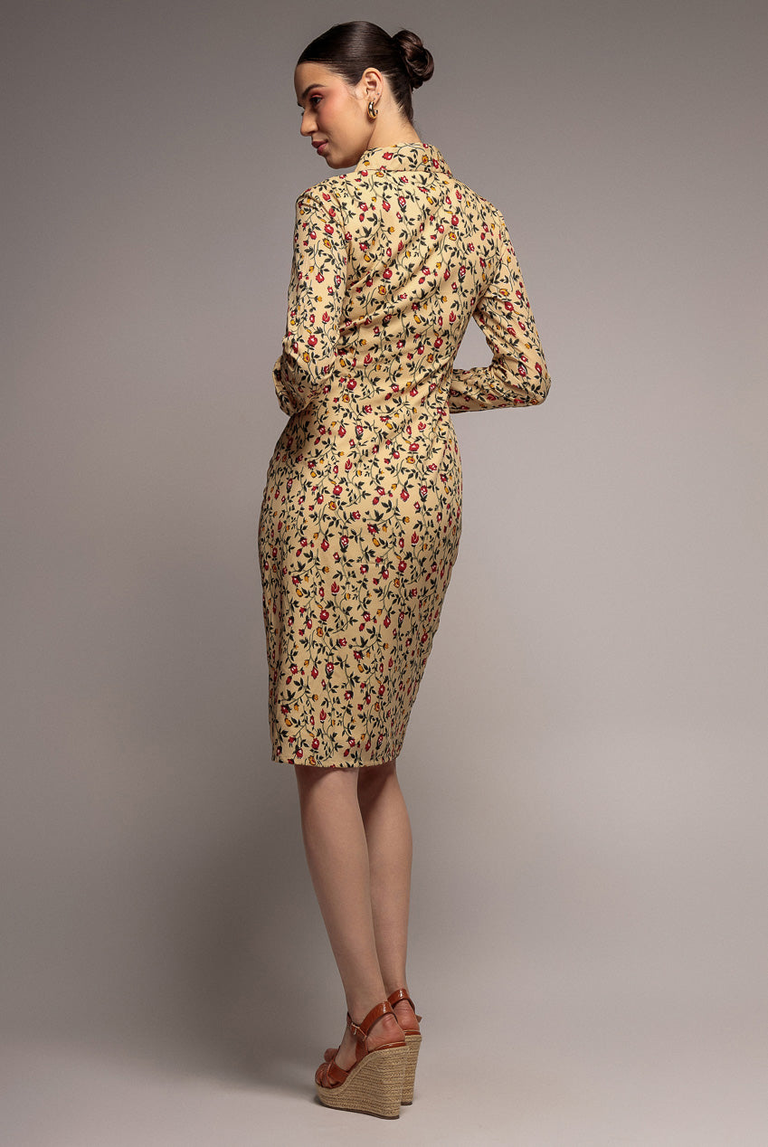 Floral Print Shirt Dress - Beige DR3499