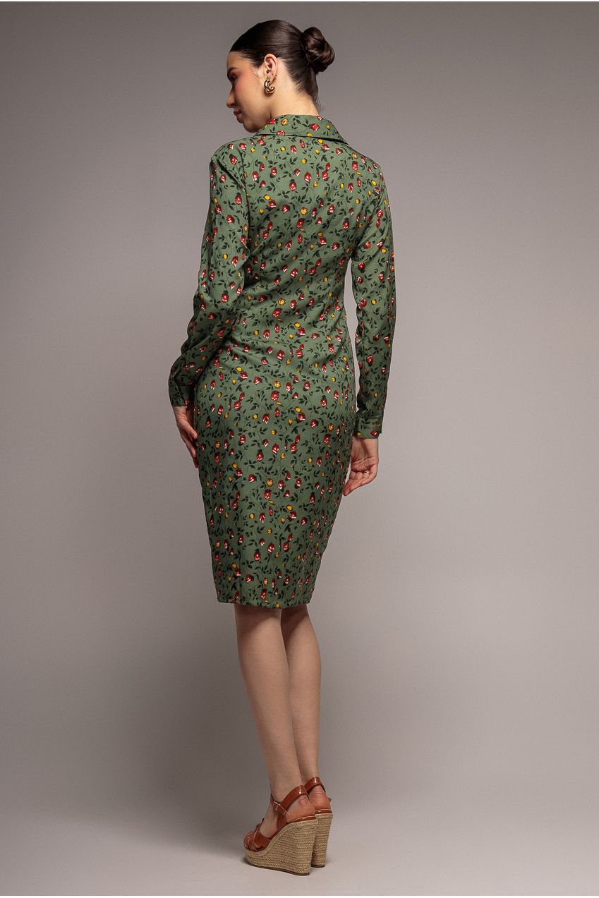 Floral Print Shirt Dress - Sage Green DR3499