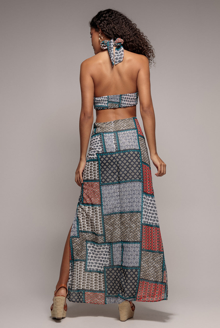 Halter Neck Printed Maxi Dress - Blue DR3504
