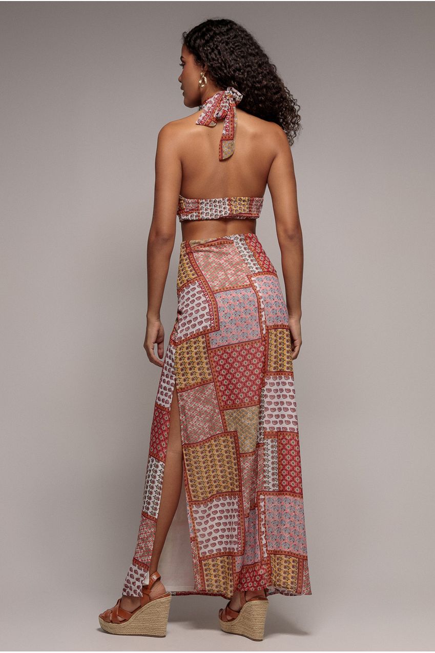 Halter Neck Printed Maxi Dress - Coral DR3504