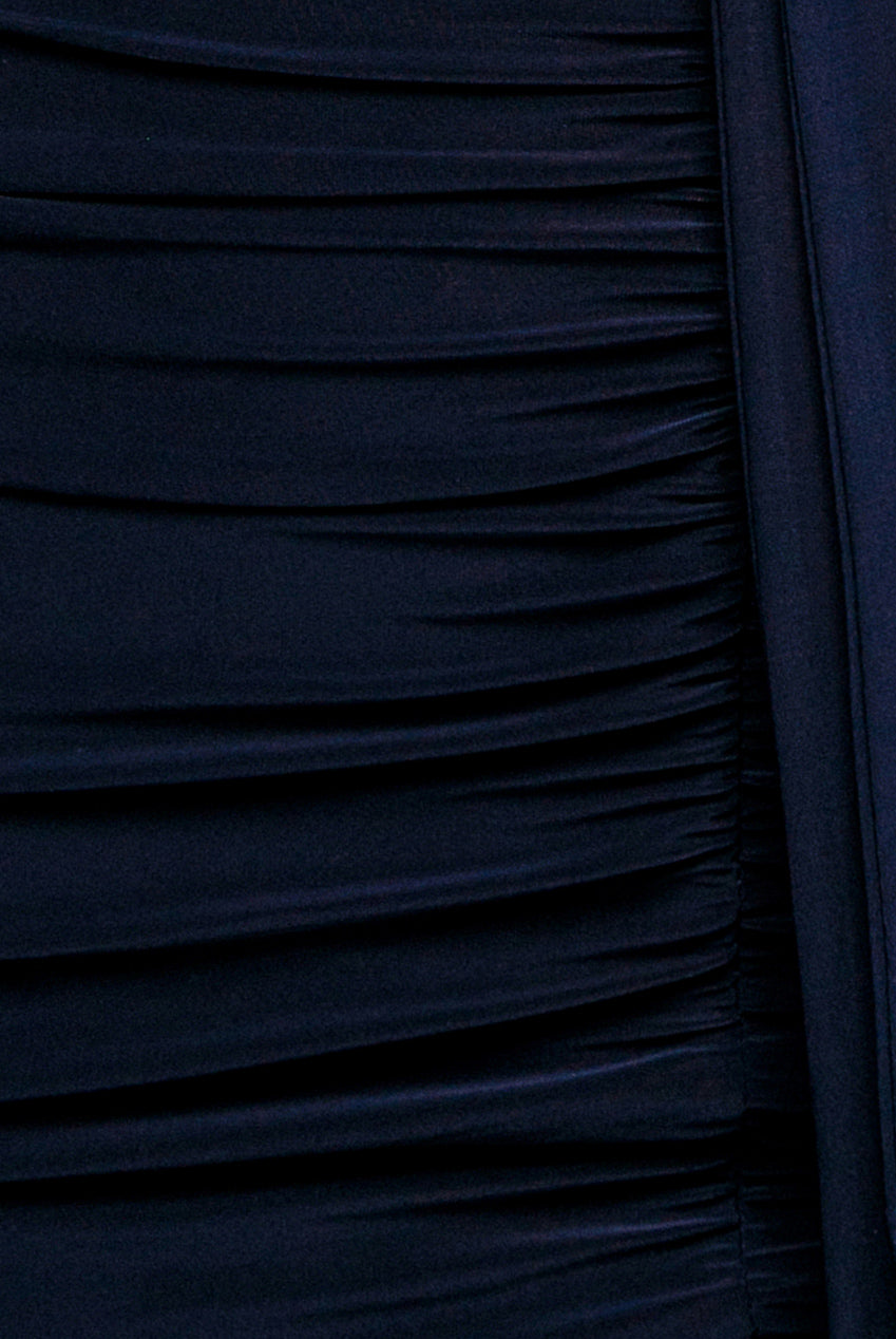 Cut Out Ruched Bodycon Midi Dress - Navy Blue DR3522