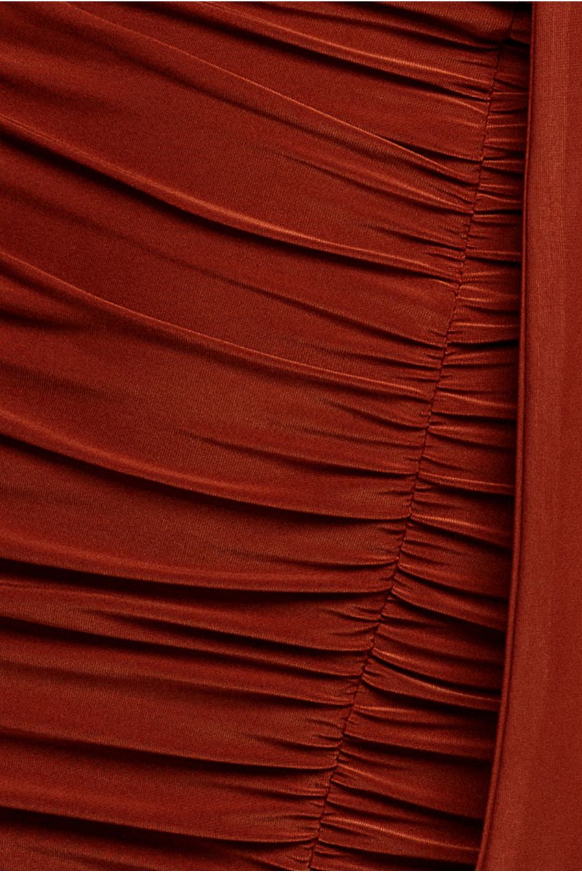 Cut Out Ruched Bodycon Midi Dress - Rust DR3522