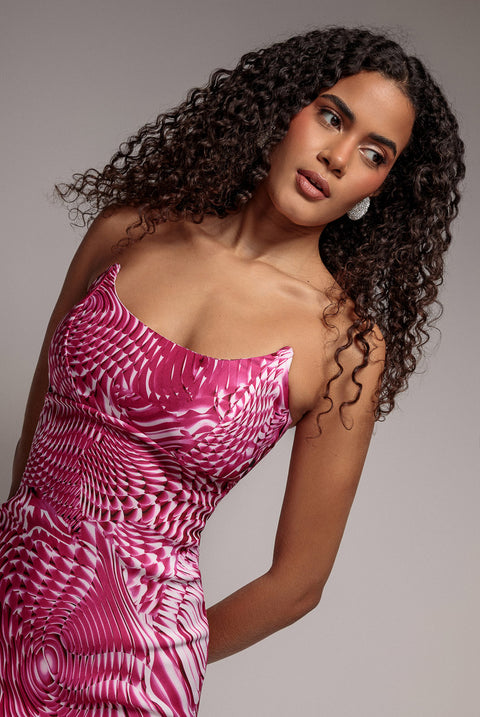 Abstract Bandeau Bodycon Midi Dress - Cerise by Goddiva