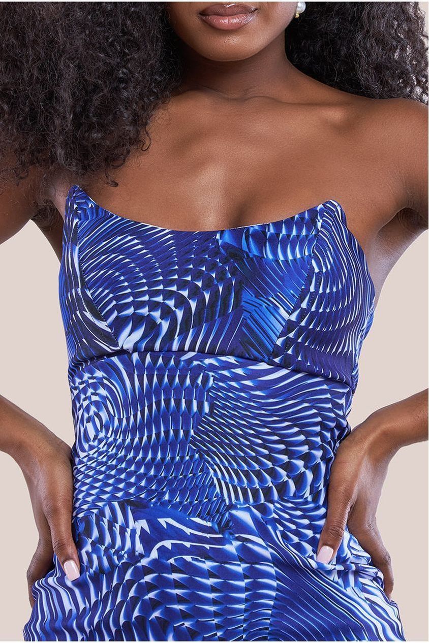 Abstract Bandeau Bodycon Midi Dress - Royalblue DR3545