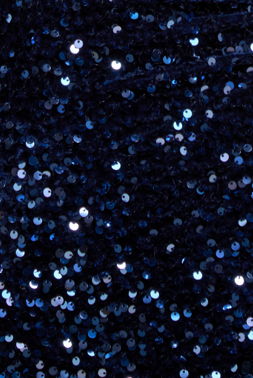 Multi Sequin & Velvet Bardot Midi Dress - Navy Blue DR3550M
