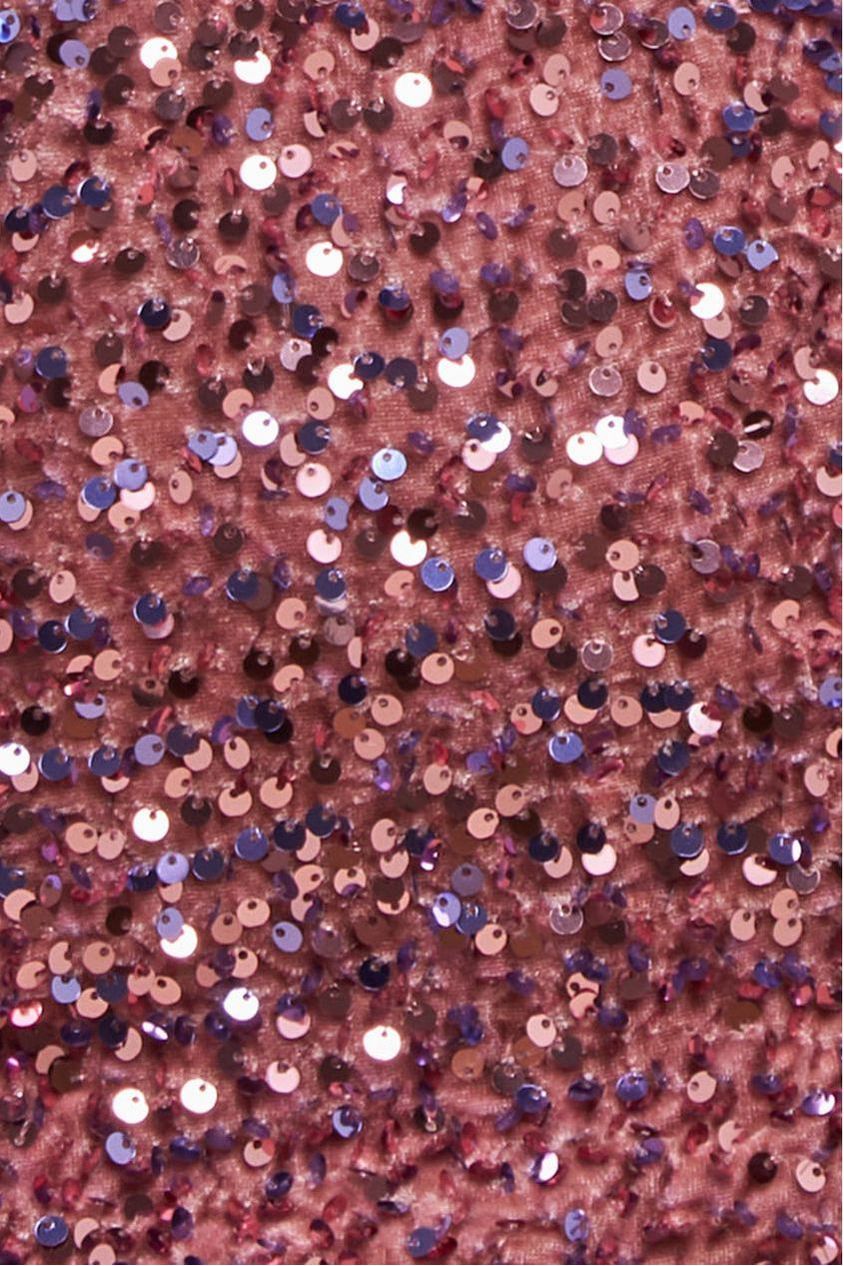 Multi Sequin & Velvet Bardot Midi Dress - Blush Pink DR3550