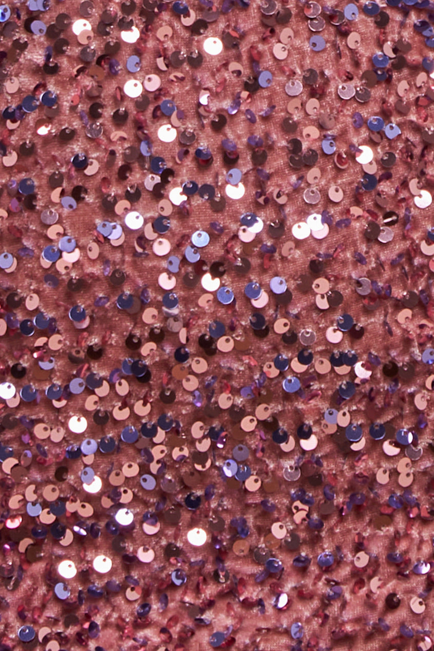 Multi Sequin & Velvet Bardot Midi Dress - Blush Pink DR3550M