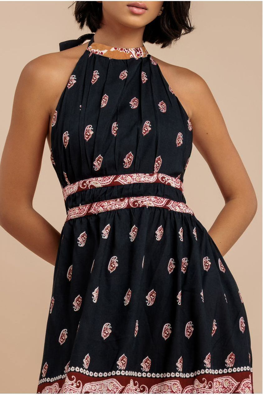 Halter Neck Printed Midi Dress - Black DR3557