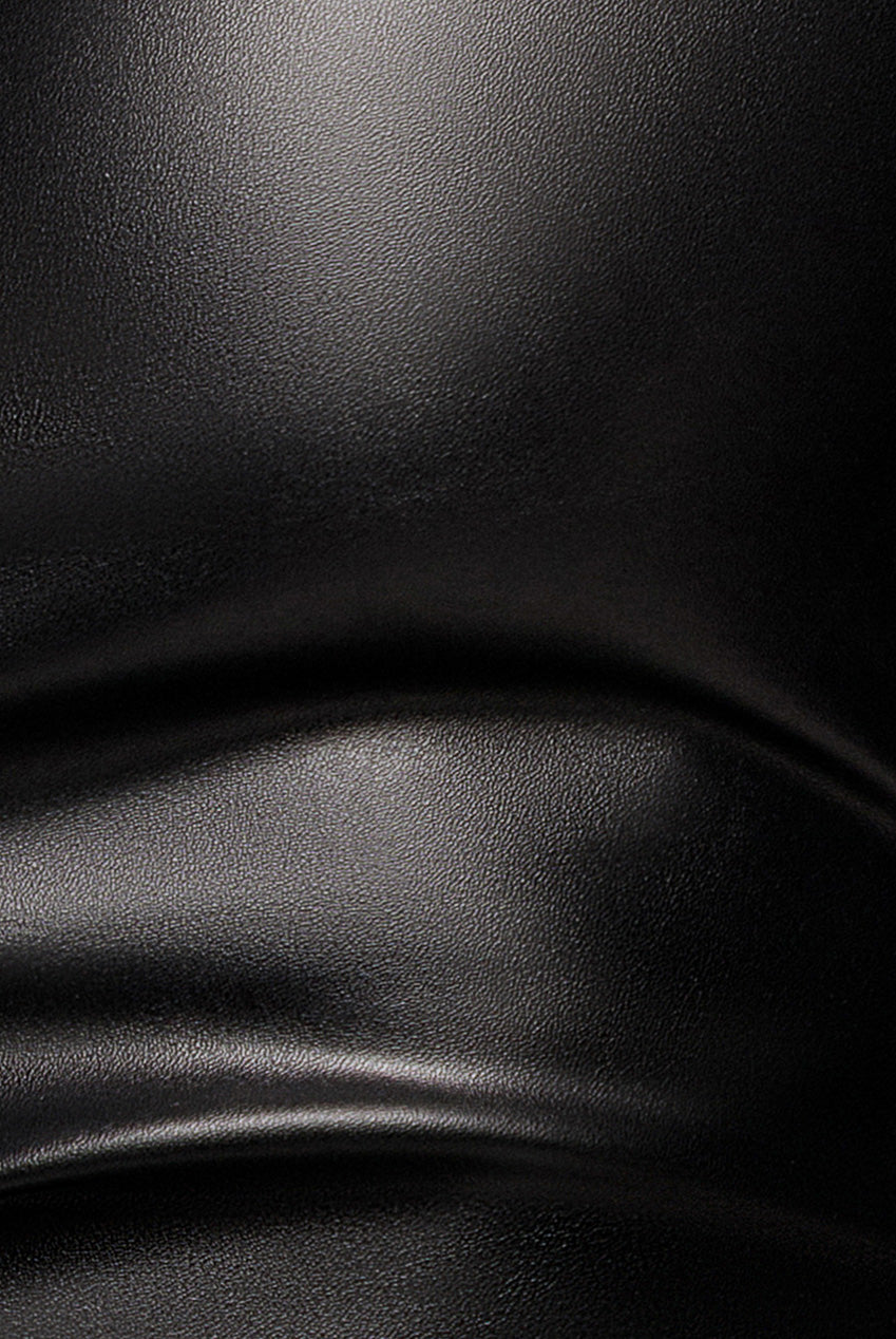 One Shoulder Faux Leather Mini Dress - Black DR3573