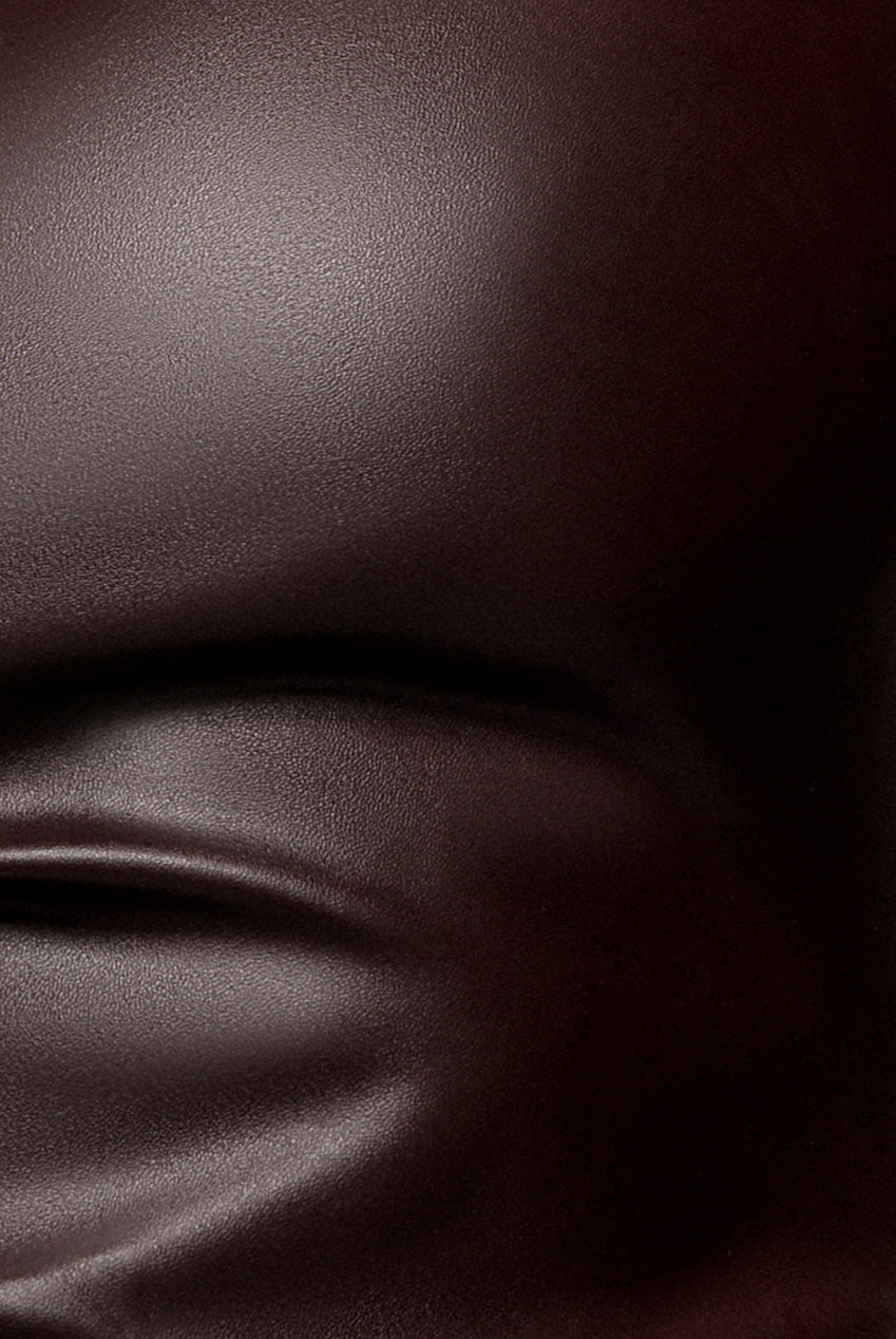 One Shoulder Faux Leather Mini Dress - Brown DR3573