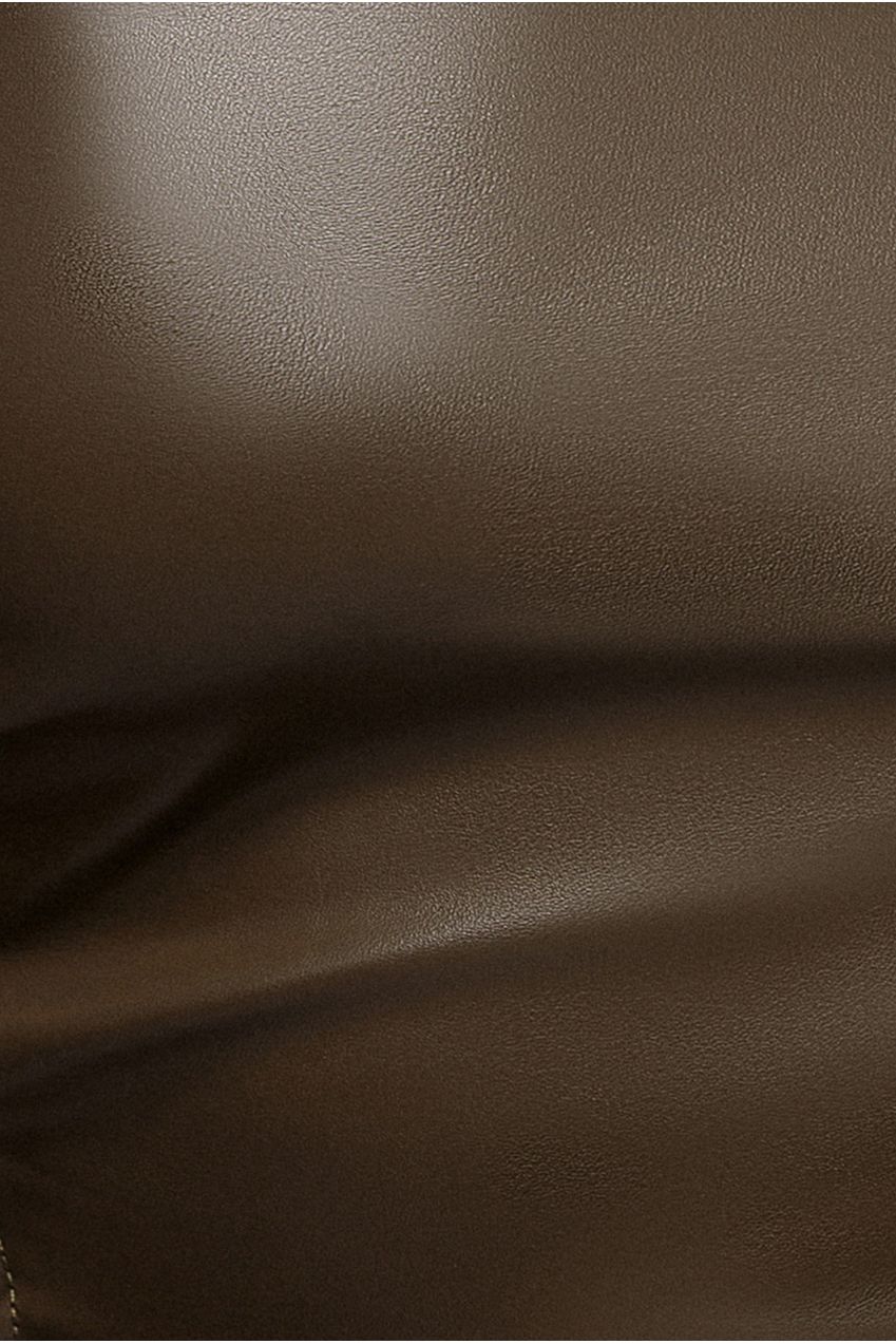 One Shoulder Faux Leather Mini Dress - Khaki DR3573
