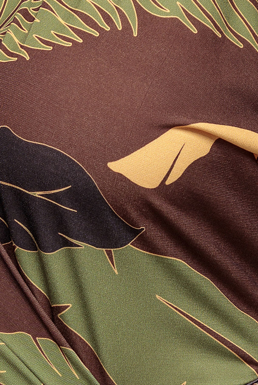 Printed Batwing Wrap Midi Dress - Brown DR3575P