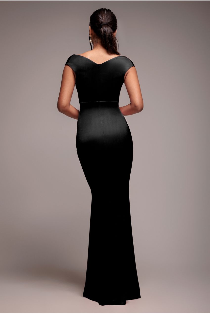 Satin Off The Shoulder Maxi Dress - Black DR3580