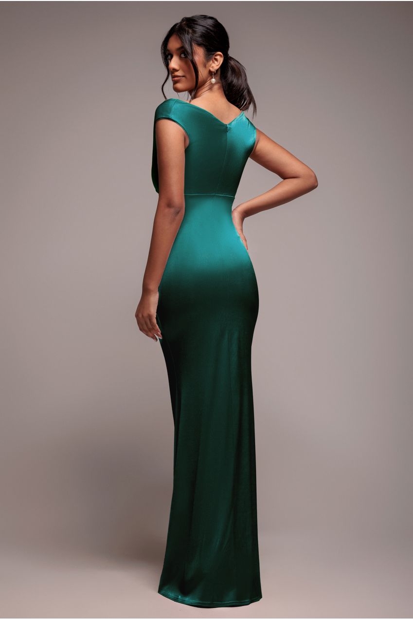 Satin Off The Shoulder Maxi Dress - Emerald Green DR3580