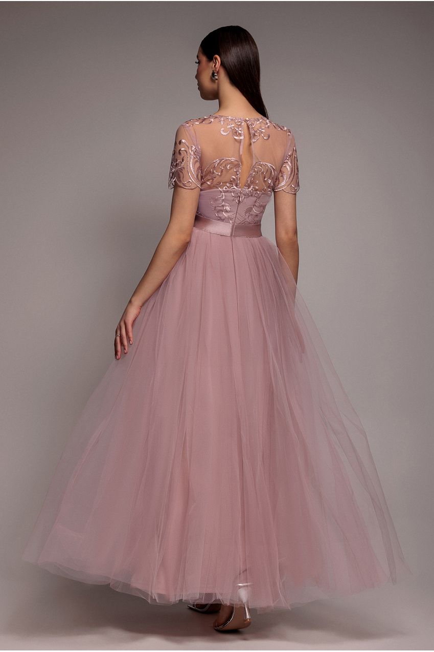Embroidered Mesh Maxi Dress - Blush DR3584