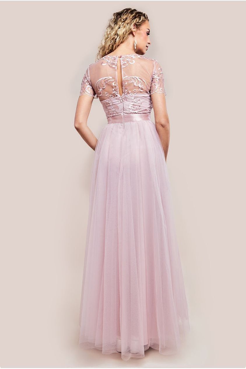 Embroidered Mesh Maxi Dress - Blush DR3584
