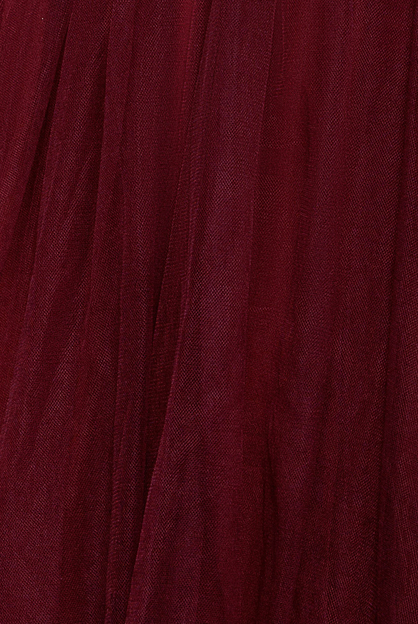 Embroidered Mesh Maxi Dress - Burgundy DR3584