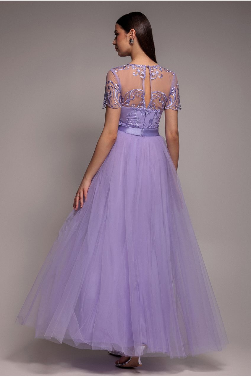 Embroidered Mesh Maxi Dress - Lilac DR3584