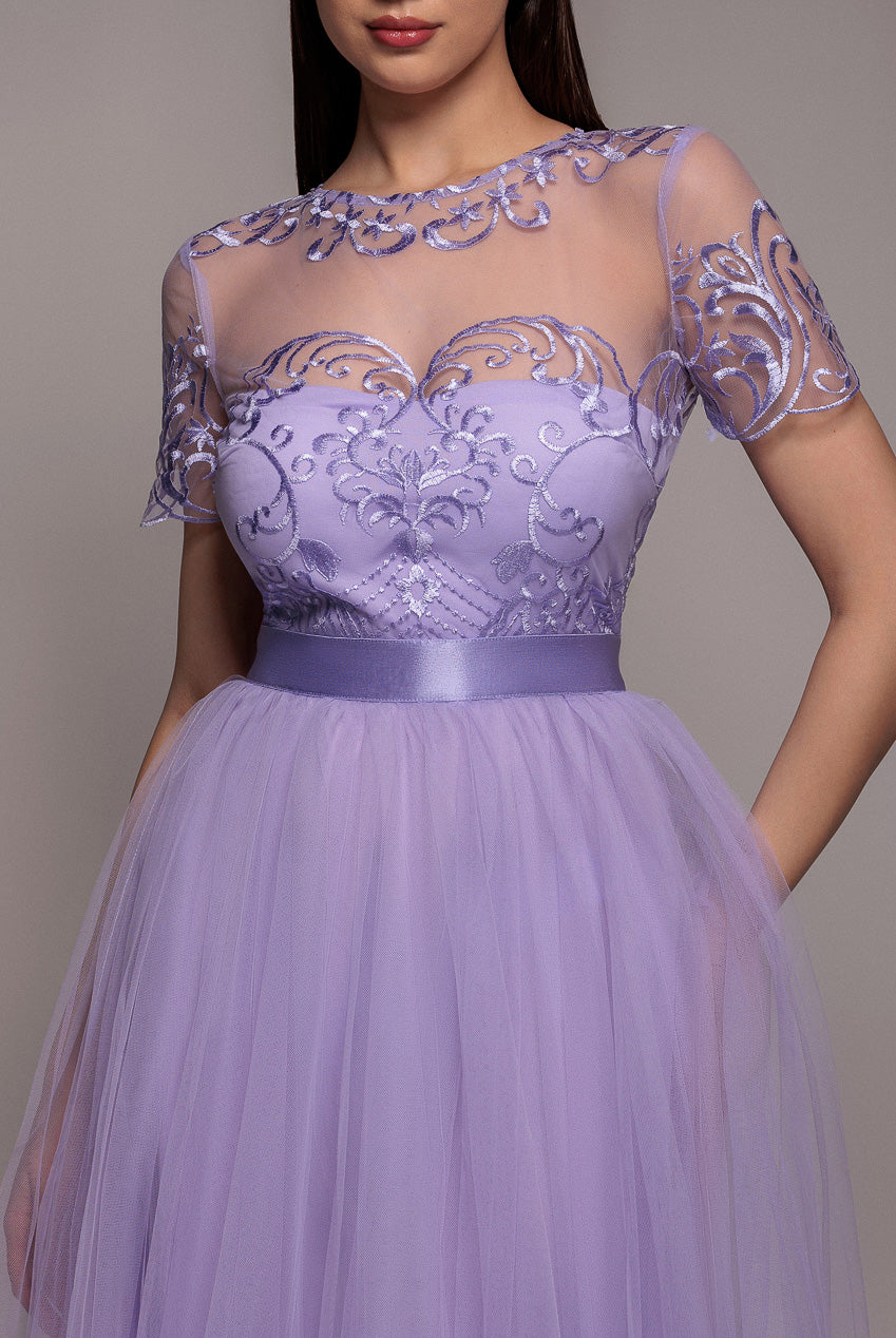 Embroidered Mesh Maxi Dress - Lilac DR3584