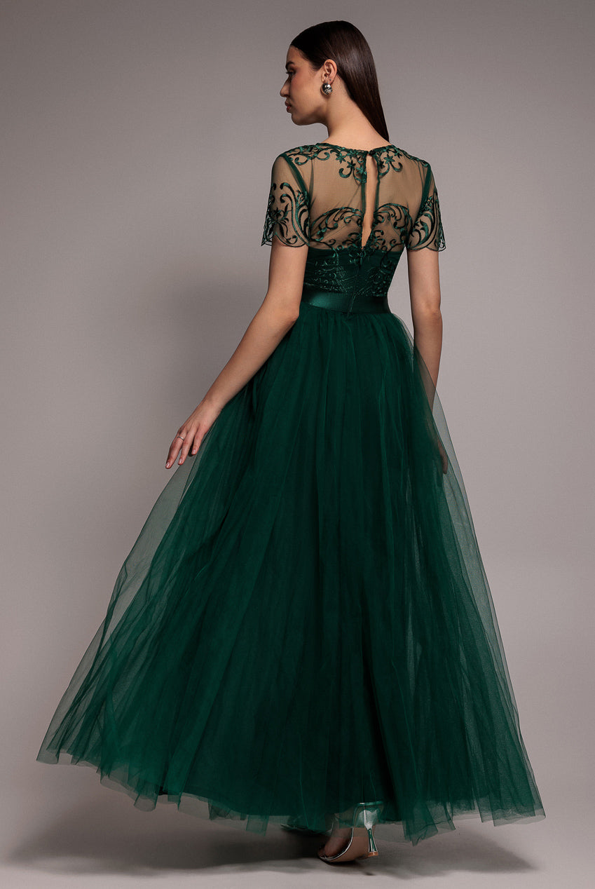 Embroidered Mesh Maxi Dress - Emerald Green DR3584