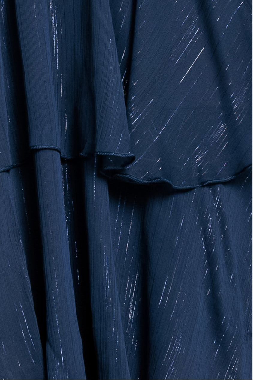 Chiffon Layered Flutter Sleeve Midi Dress - Navy DR3590QZ