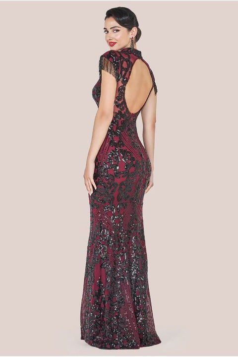 Embroidered Sequin Beaded Cap Sleeve Maxi - Burgundy by Goddiva