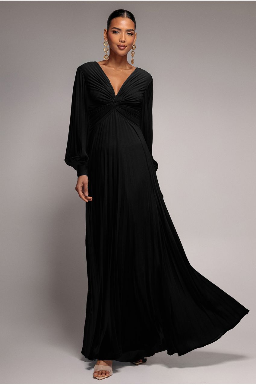 Fully Pleated Chiffon Maxi Dress - Black DR3593